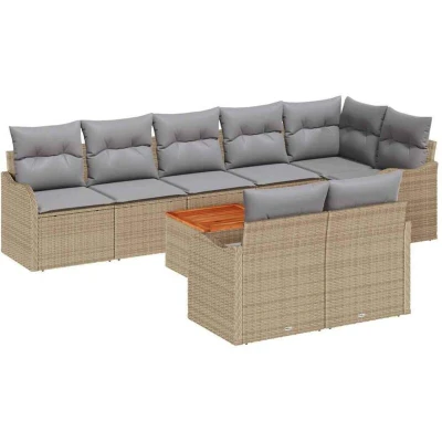 Image of vidaXL 9 Piece Garden Sofa Set with Cushions Beige Poly Rattan Acacia