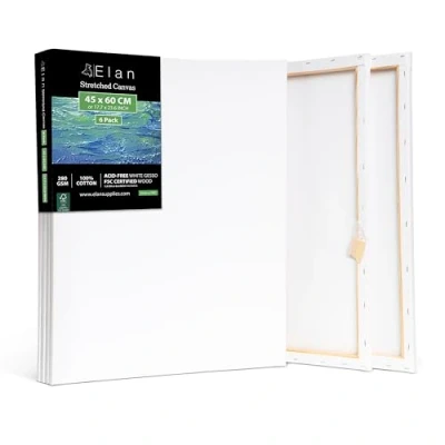 Image of Elan Stretched Canvases 45x60 CM, 6 Pack for Painting, Painting Canvas Bulk, Adults Blank Paint Art