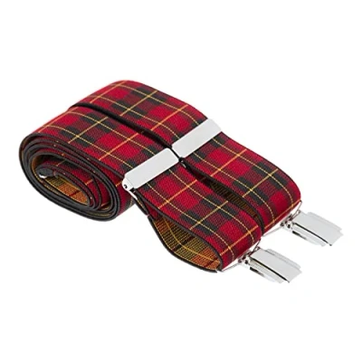Image of MANDITTIONS XL Red Clip On Tartan Trouser Braces with Silver Clips 48 Inch