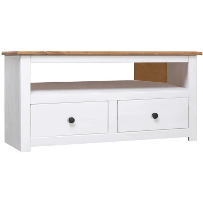 Image of vidaXL Corner TV Cabinet White 93x49x49 cm Solid Pine Panama Range