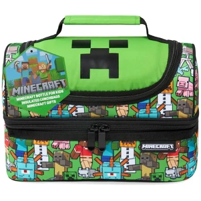 Image of Minecraft Lunch Bag for Kids Insulated Box Creeper Snacks Food Carrier Options with Water Bottle School Travel Picnic Cooler (Multi)