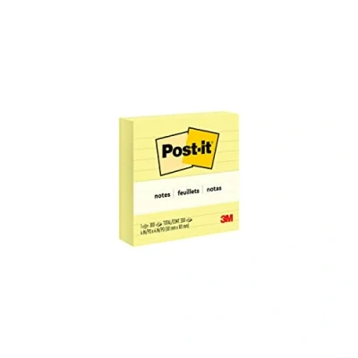 Image of Post it Large Notes, Canary Yellow, Lined, 101 mm x mm, 300 Sheets Self stick Notes For Note Taking, To Do Lists &amp; Reminders
