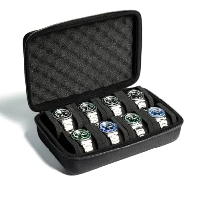Image of AUKURA 8 slots watch case, hard travel box, padded case for display and organization