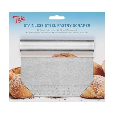 Image of Tala Stainless Steel Scraper, Perfect Pastry and Cookie Dough Ideal for Shaping Moving Prepared Baked Goods, Handle Measurement Markings Ease of use, Silver, 12.4 x 9 3.5in