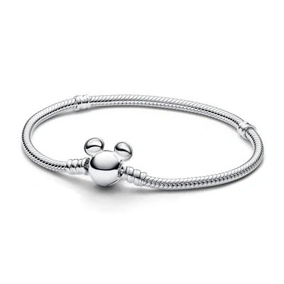 Image of Pandora Disney snake chain sterling silver bracelet with Mickey Mouse clasp, 18