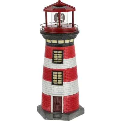 Image of Cepewa LED Solar Lighthouse, Height 38 cm, Red White, Garden Decoration, Beacon Tower Lighting (1 x Lighthouse cm)