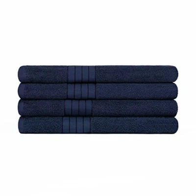 Image of Brentfords Super Absorbent &amp; Quick Drying Jumbo Towel 100% Cotton Extra Large Bathroom Sheets Premium Quality Luxury Set of 4 Navy Blue 90 x 150cm