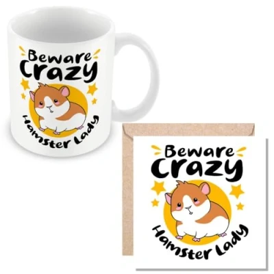 Image of MUGGZ Mug &amp; Card Gift for Hamster Owners Beware Crazy Lady Giftset Made in The UK