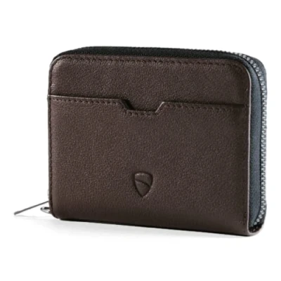 Image of Vaultskin Mayfair Minimalist Leather Zipper Wallet. Small RFID Blocking Multi Card Holder with Coin Compartment (Brown)