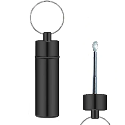 Image of iSnuff Premium Travel Container with Spoon Metal Vial Telescopic Deluxe Dispenser (Black)