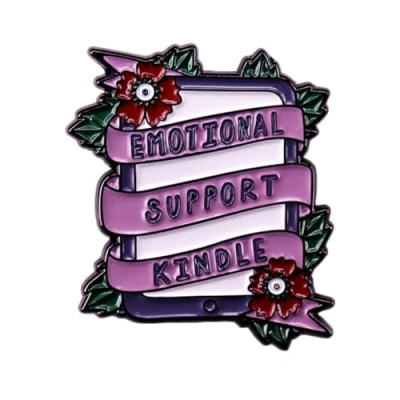 Image of Humorous Quote Pin Brooch Emotional Support Kindle Pad Shape Hard Enamel Psychological Mental Health Awareness Promotion Activity Souvenir Floral Ribbon Badge for Hat Jacket Canvas Bag