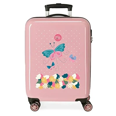 Image of Roll Road Precious Flower Cabin Suitcase Pink 38 x 55 20 cm Rigid ABS Side Combination Lock 34L 2 kg 4 Wheels Double Hand Luggage