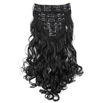 Image of CAISHA XXL 18&quot; 8 Pieces Set Clip In Extensions Hair Extension Hairpiece Voluminous Wavy Natural Black CES26 1