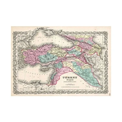 Image of Wee Blue Coo Map 1855 Colton Turkey Iraq Syria Vintage Wall Art Print