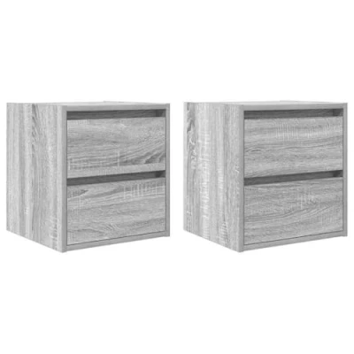 Image of vidaXL Wall Mounted Bedside Cabinets 2 Pcs Grey Sonoma Engineered Wood Nightstand with Drawers for Bedroom, 38x34x40 cm