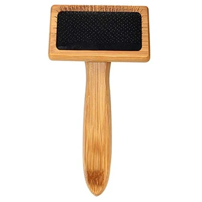 Image of Dog Brush Grooming Pet Slicker Wooden Handle With Stainless Steel Soft Pins For Medium Long Haired Dogs Cats
