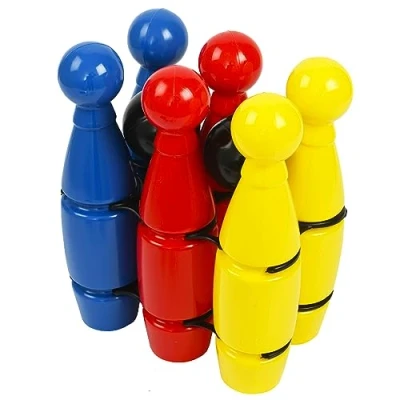 Image of HTI Fun Sport Kids Garden Games Skittles Playset 8 Pack Of Multicoloured With 2 Bowling balls For Camping and Holiday Perfect Sports Day Ages 3+