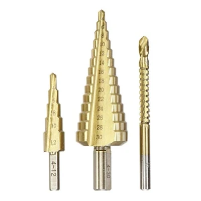 Image of kwb 525890 Step Drill, 3 Piece Set with milling 1 x 4 12 mm and 30 mm, Surface Titanium nitrided