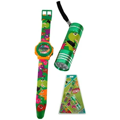 Image of Disney Character Digital Watch and Aluminium Torch Set for, Gift for Kids 3+ Years (Crazy Dino Set)