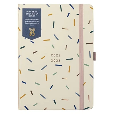 Image of Busy B Mid Year Life Diary August 2022 2023. Sprinkles Academic 2023 A5 Week to view Planner with Pen Holder, Elastic Closure and Storage Pockets Sprinkle