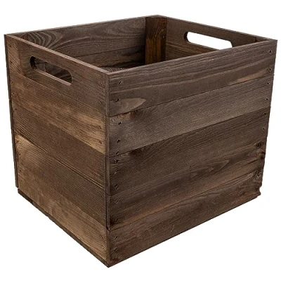 Image of Creative Deco Large Wooden Storage Box 33x37x33cm Suitable for Kallax Shelves Natural Brown Colour Comfortable Handles Vintage Keepsake Chest Gift Organiser