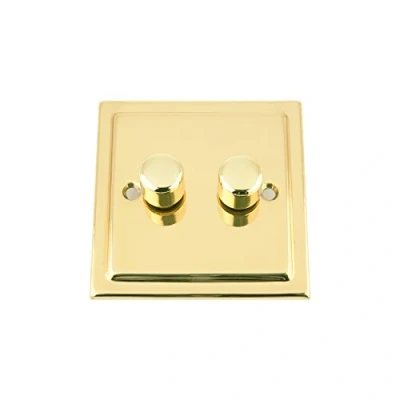 Image of A5 Mains LED Light Dimmer Switch 250W 2 Gang Victorian Polished Brass Push On/Off Way