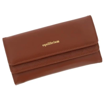 Image of Equilibrium Magnetic Two Flaps Fold Over Large Purse RFID Security Blocker for Cards and Cash Multi Compartment Black, Burgundy or Tan Designs with Gold Hardware (Tan)