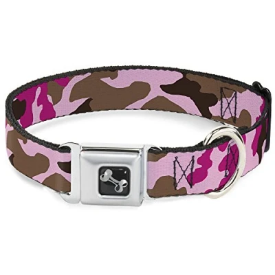 Image of Buckle Down Seatbelt Dog Collar Camo Pink 1&quot; Wide Fits 15 26&quot; Neck Large