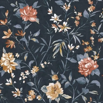 Image of Oriental Trail Camellia Flowers Blossom Floral Themed Wallpaper Perfect for Romantic DIY Wallcovering Bedrooms Restrooms or Any Feature Walls in Navy Blue Colour Holden 13820