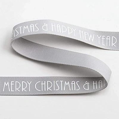 Image of Merry Christmas Happy New Year Grosgrain Ribbon 16mm x 5M Silver