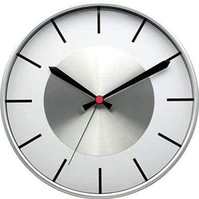 Image of MPM Quality Plastic Wall Clock in Modern Design Glass Step 1x AA Battery Diameter 300 x 45 mm