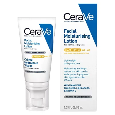 Image of CeraVe AM Facial Moisturising Lotion SPF50 with Ceramides &amp; Vitamin E for Normal to Dry Skin 52ml