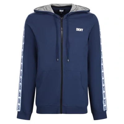 Image of Dkny Men&#039;s Long Sleeved Hooded Zip Top in Navy With Branded Arm Detailing 100% Cotton Men Hoody, Navy, S UK