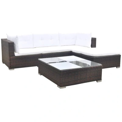 Image of vidaXL 5 Piece Garden Lounge Set with Cushions Poly Rattan Brown