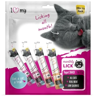 Image of Cat Yoghurt Treat Variety (12g Treats) Chicken, Salmon, Tuna, Shrimp Creamy Monthly Licks (Pack of 28)