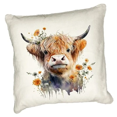 Image of Anonymous Gifting Highland Cow Printed Cushion Cover 40x40cm Linen style 5