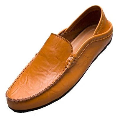 Image of Unitysow Loafers Mens Premium Leather Penny Shoes Fashion Slip On Driving Casual Flat Moccasin,Yellow,7 UK