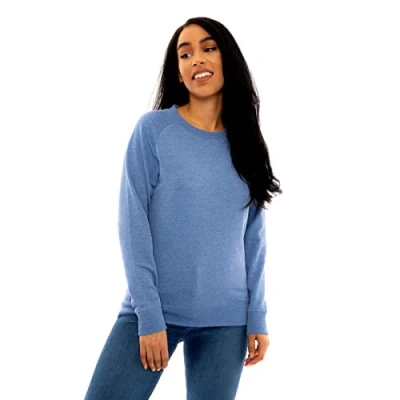 Image of Style It Up *Womens Raglan Plain Crew Neck Sweatshirt Pullover Sweater Long Sleeve Jumper Top (Blue, XS)