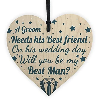 Image of RED OCEAN Best Friend Will You Be My Man Asking Gift Wooden Heart Sign Wedding Favours Invite