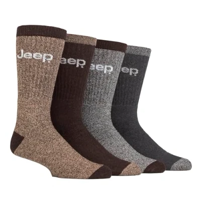 Image of Jeep Mens Recycled Cotton Socks 4 Pack Thick Knit Full Cushioned Boot (6 11, Brown/Earth)