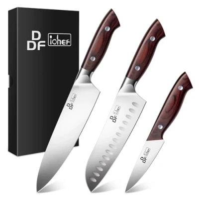 Image of DDF iohEF Knife Set 3 Pieces, Sharp Kitchen Professional Chef for Japanese Stainless Steel Cooking Knives with Ergonomic Pakkawood Handle