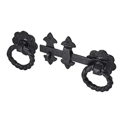 Image of A. Perry 4416 210mm Old Hill Ironworks Fleur de Lys Heavy Duty Twisted Ring Gate Latch, Black Antique