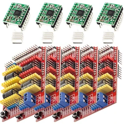 Image of AZDelivery 5 x CNC Shield V3.0 Expansion Board Bundle, 4PCS A4988 Stepper Motor Drivers with Heatsink Kits compatible Arduino, 3D Printer Including E Book!