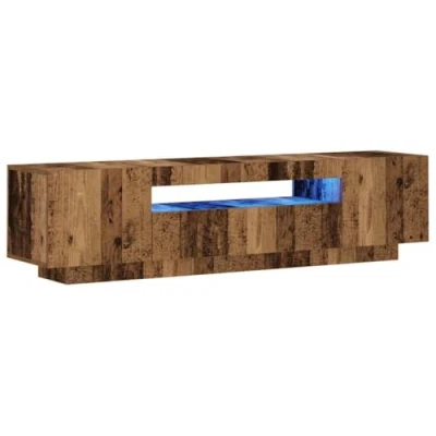 Image of vidaXL TV Cabinet with LED Lights Old Wood Engineered 160x35x40 cm Living Room Storage Unit Modern Stand