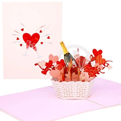 Image of PopLife LOVE Basket 3D Pop Up Valentine&#039;s Day Card Blank Card, Anniversary, Mother’s Just Because for GF, Wife, Mom, Girlfriend, Boyfriend, Husband
