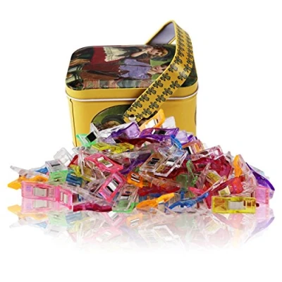 Image of Wonder Clips Pack of 100 Multipurpose Sewing Craft Accessories for Sewing, Quilting, Crocheting, Crafting and Knitting,Tin Box Package, Assorted Colors