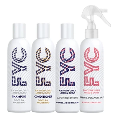 Image of FYC Gentle &amp; Nourishing Bundle for Curly Hair. 4 x 250ml Hair Products Includes Shampoo and Conditioner, Refresh Detangle Spray Leave In Conditioner