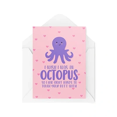Image of Funny Valentines Card I Wish Was an Octopus Flirty Couples Girlfriend Cards Boyfriend Anniversary CBH1444