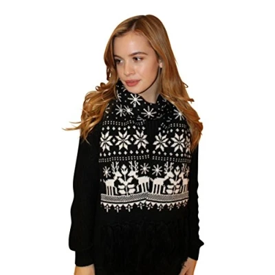 Image of Central Chic Womens Winter Scarf Christmas Black Thick Knitted With Fair Isle &amp; Large Snowflakes