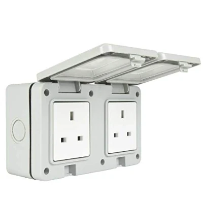 Image of K M Electronics® 2 Gang Double External Garden Waterproof Outdoor 13A 13AMP Socket IP55 Rated
